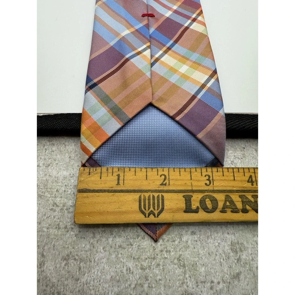 Tommy Hilfiger 100% Silk Plaid Tie Blue Brown Orange Madras Style‎ 61